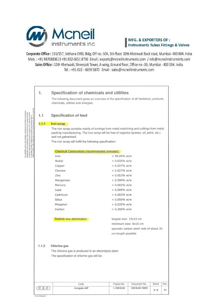 Iron Scrap, Shredded Steel Scrap Certificate